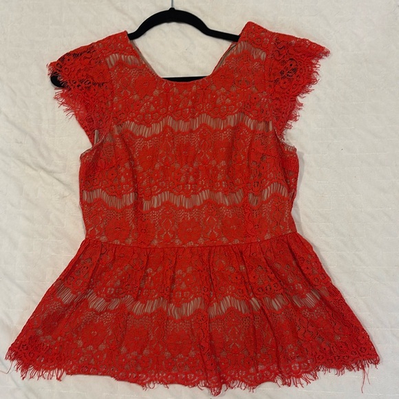 Maeve “Katherine” Red Lace Peplum Top (Anthropologie) - Picture 2 of 5